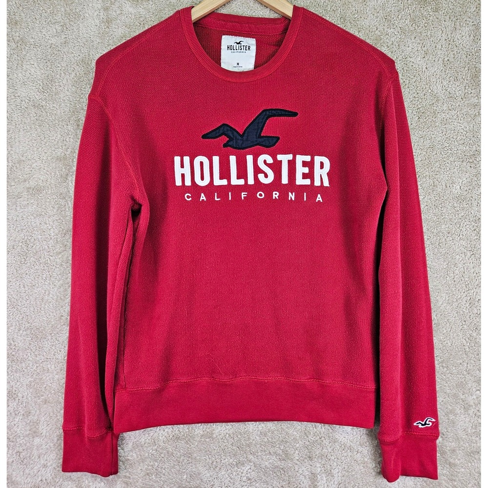 Vintage Y2K Hollister Sweatshirt Mens M Red Crewneck Logo Graphic Pullover